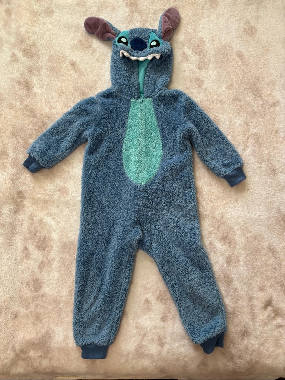 Disney Blue and Mint Stitch Plush Hooded One-Piece Romper